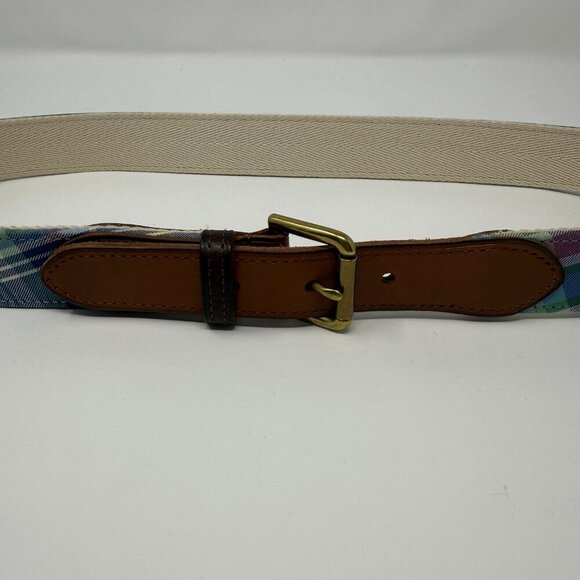 Polo Ralph Lauren Plaid Leather-Trim Tartan Belt Men's 32 Preppy Classic Formal - Picture 3 of 10